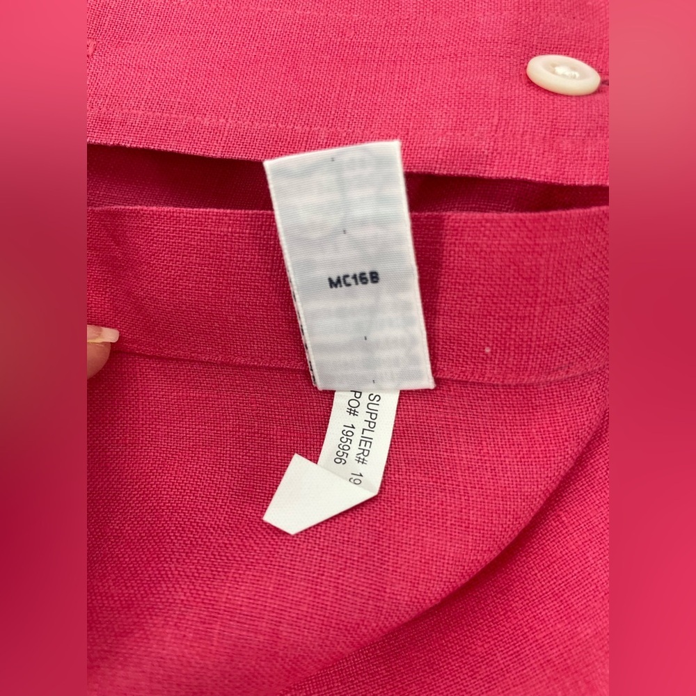 Ralph Lauren Custom Fit 100% Linen Pink Button Down Shirt XL Blue Pony - Picture 10 of 11